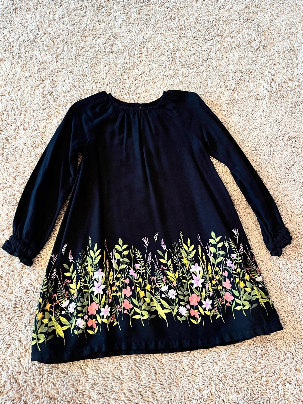 Old Navy Black Long-Sleeve Dress with Floral Hem